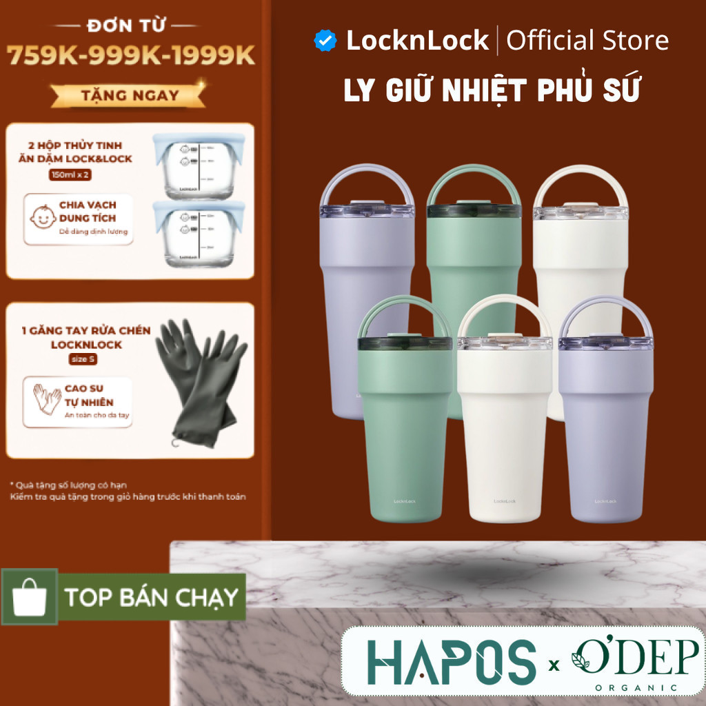 Ly giữ nhiệt phủ sứ LocknLock LHC4416 710ml, LHC4419 900ml, Chính hãng, Kèm ống hút - HAPOS LOF | BigBuy360 - bigbuy360.vn