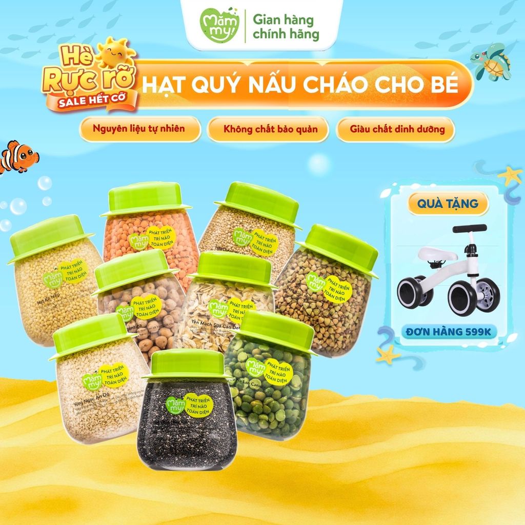 Đậu hạt hữu cơ cho bé ăn dặm Mămmy: Đậu lăng đỏ, đậu gà, kiều mạch, diêm mạch, hạt chia, kê nếp bé từ 6 tháng
