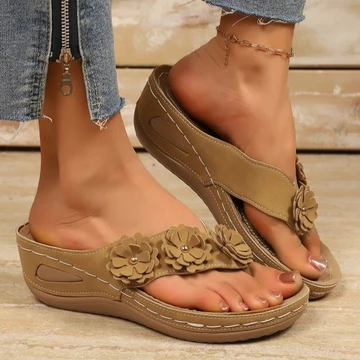 Dép Nữ Đế Dày Hoa Flip-Toe Dép Nữ Nêm Gót Bên Ngoài Mặc Thời Trang Đi Biển Dép Nữ GQEE