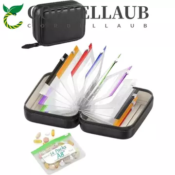 CORDELLAUB Hộp đựng thuốc 7 ngày, Túi có khóa kéo Bộ túi đựng thuốc chống nước di động, Hộp đựng thuốc bằng da PU mã màu Túi đựng thuốc hàng tuần chống rò rỉ Túi đựng thuốc hàng tuần mang theo hàng ng