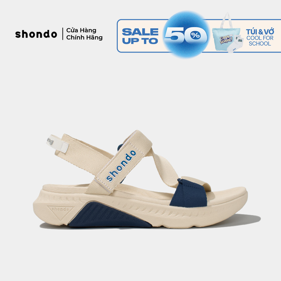 Giày Sandal Nam Nữ Shondo F7R Đế Phylon Cao 5cm Be Phối Xanh Dương F7R2530