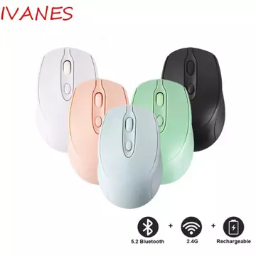 Chuột không dây Macaron IVANES, Chuột không dây công thái học có thể sạc lại 2.4Ghz + BT5.0, Chuột chơi game Chuột không dây 1600DPI Morandi tiện lợi Văn phòng / Nhà