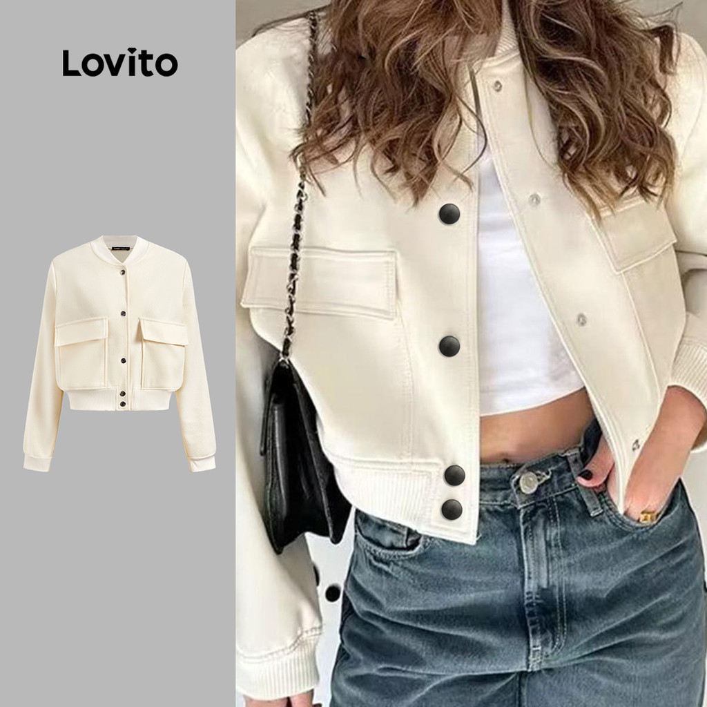 Áo khoác nữ Lovito túi màu trơn phong cách thường ngày LNM75189