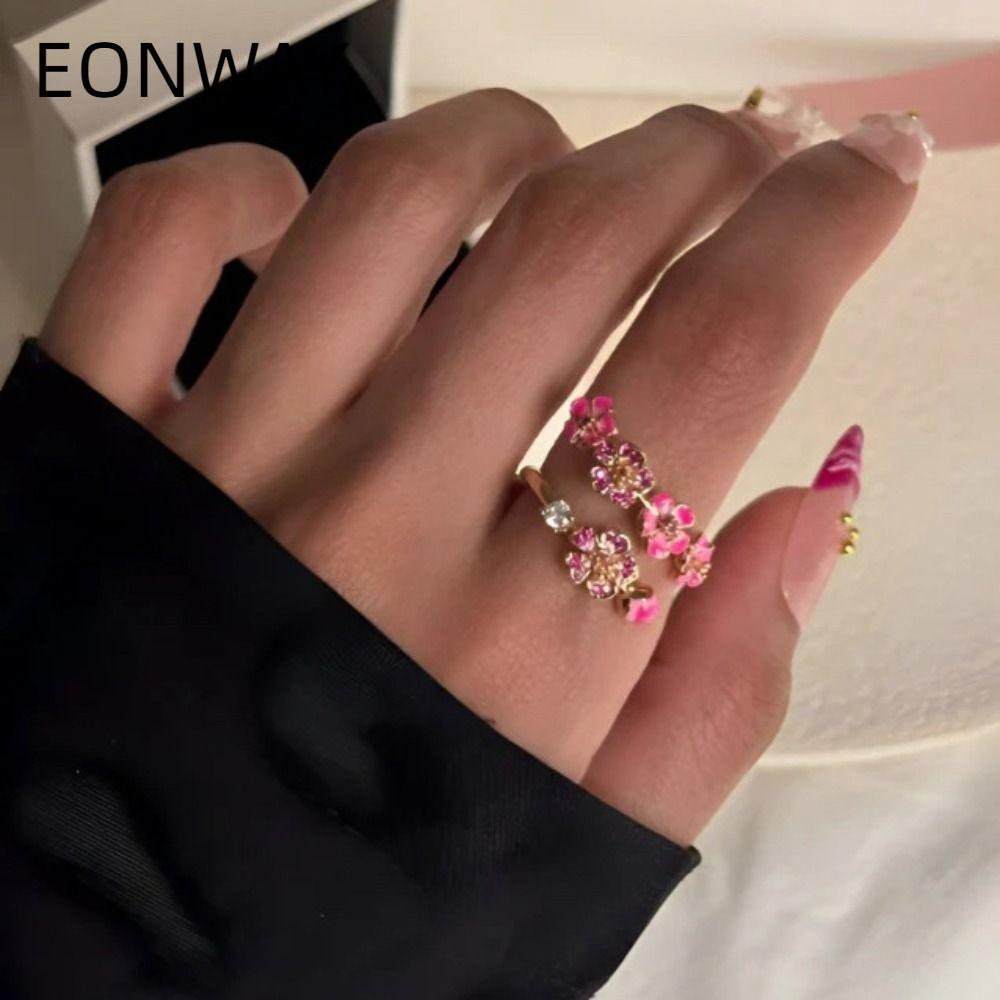 EONWAY Nữ Hoa Đào Nhẫn, Pha Lê Dấu Đá Quý Tôn Mạ Đá Quý Có Thể Điều Chỉnh Mở Nhẫn, Thời Trang Nhẹ Hoa Hồng Mạ Vàng Nhiều Kích Cỡ Hộp Nhẫn Đính Hôn Cưới