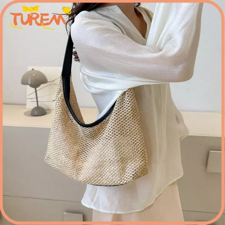 Women's Minimalist Woven Straw Shoulder Bag