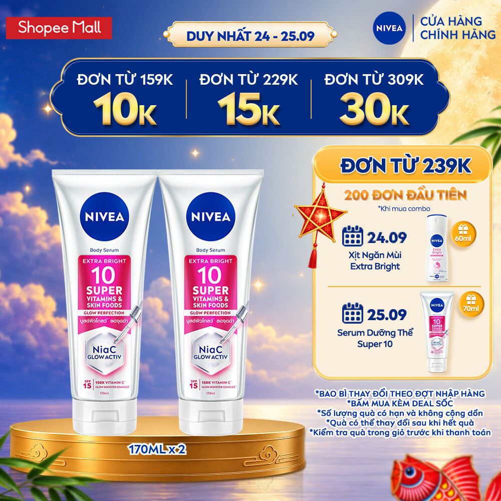 Bộ 2 Tinh Chất Dưỡng Thể NIVEA Vitamin Serum Dưỡng Sáng Da Sau 7 Ngày 170ml - 93830x2/99193x2/99189x2/99191x2