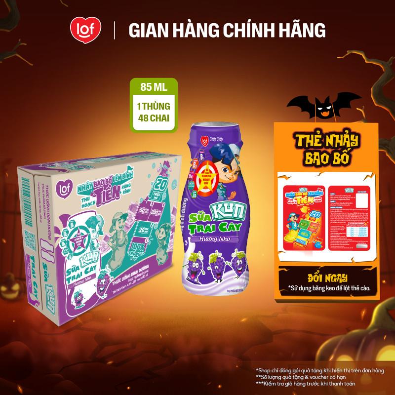 Sữa trái cây KUN vị nho thùng 48 chai x 85ml