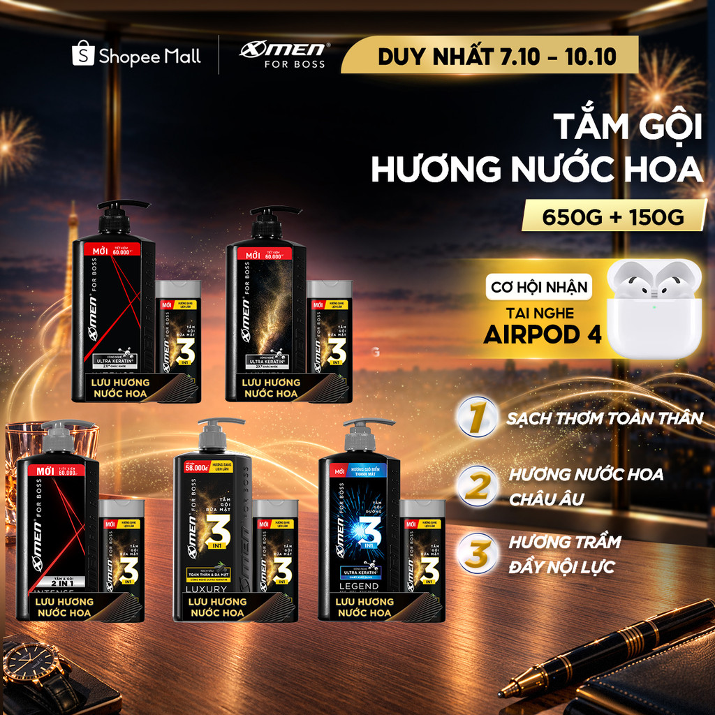 Combo Dầu gội/Tắm gội X-Men For Boss 630g + Tặng Tắm gội Luxury 150g - Hương Nước Hoa Châu Âu | BigBuy360 - bigbuy360.vn