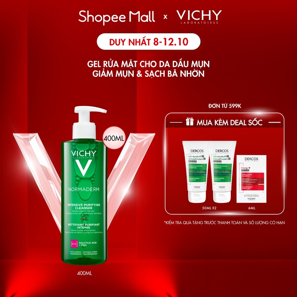 Sữa rửa mặt dạng gel làm sạch sâu giảm bã nhờn Vichy Normaderm Phytosolution