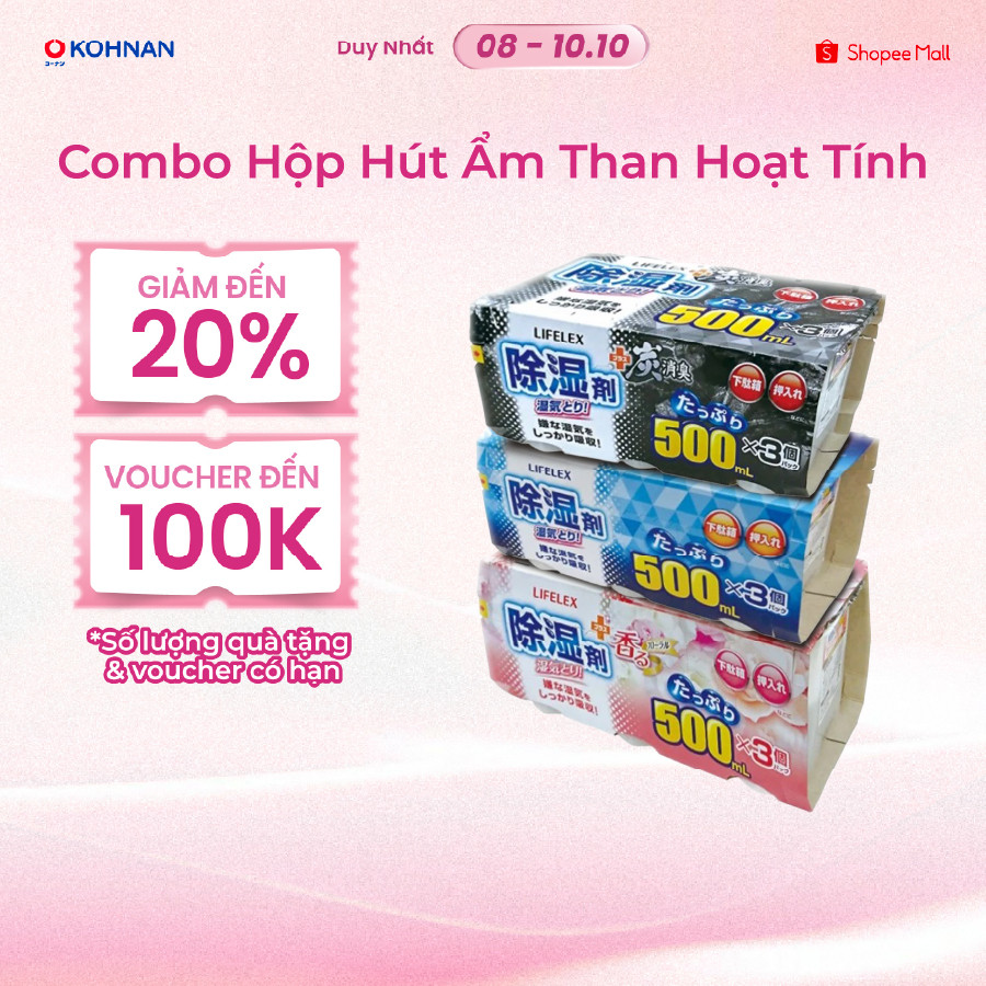 COMBO Hộp hút ẩm KOHNAN KR15 500ml vỉ 06 hộp than hoạt tính khử mùi chống ẩm mốc, nhiều mùi hướng