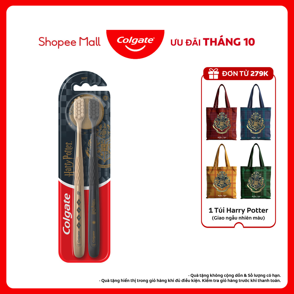 Bộ 2 Bàn chải Colgate Harry Potter cho người lớn, lông chải siêu mềm mảnh, chải sạch dịu nhẹ