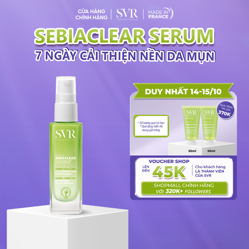 Tinh chất giảm mụn, ngừa thâm và mềm mịn da 4 trong 1 SVR Sebiaclear Serum 30ml