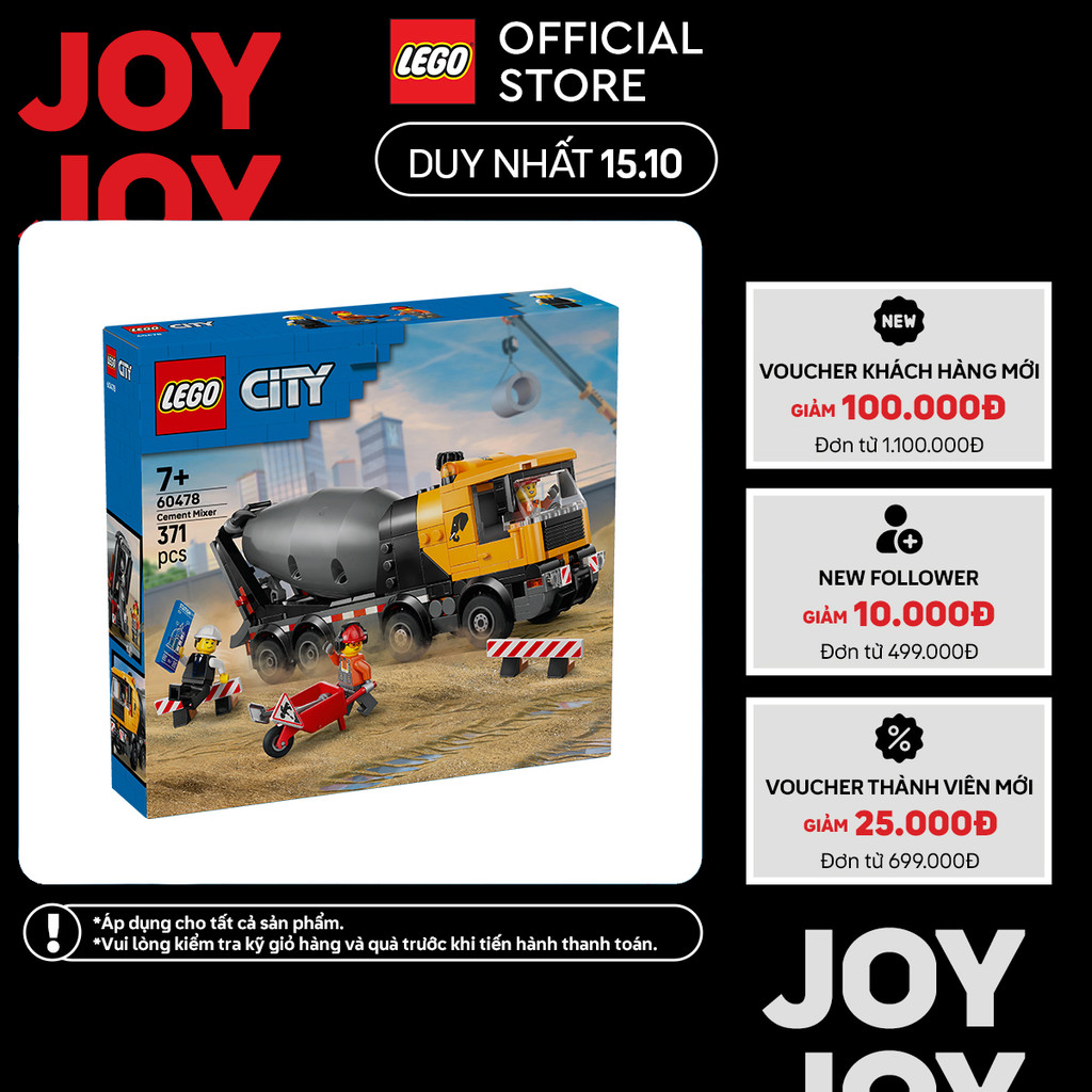 LEGO CITY 60478 Đồ Chơi Lắp Ráp Xe Trộn Xi Măng (371 chi tiết)