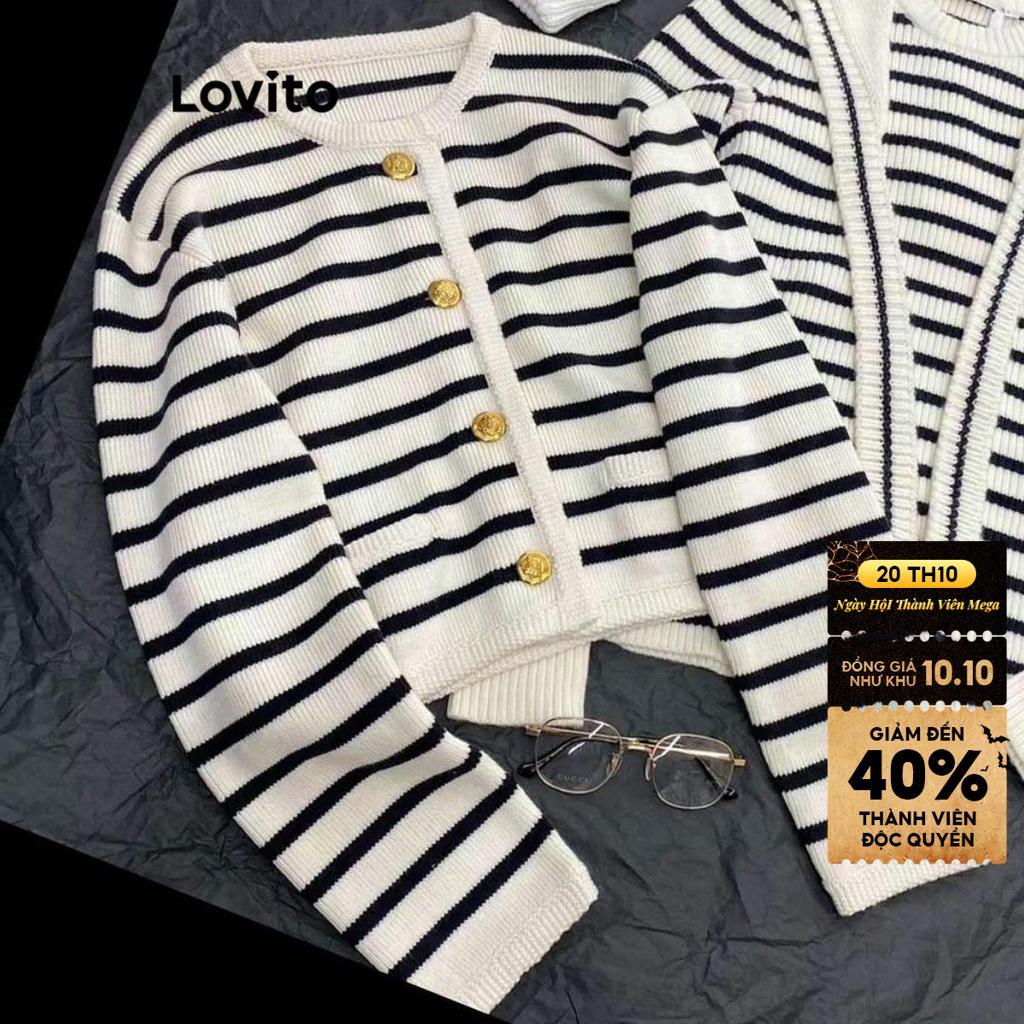 Lovito Phong cách thường ngày Áo len Cardigans sọc nút phía trước thông thường dành cho nữ LNL61203