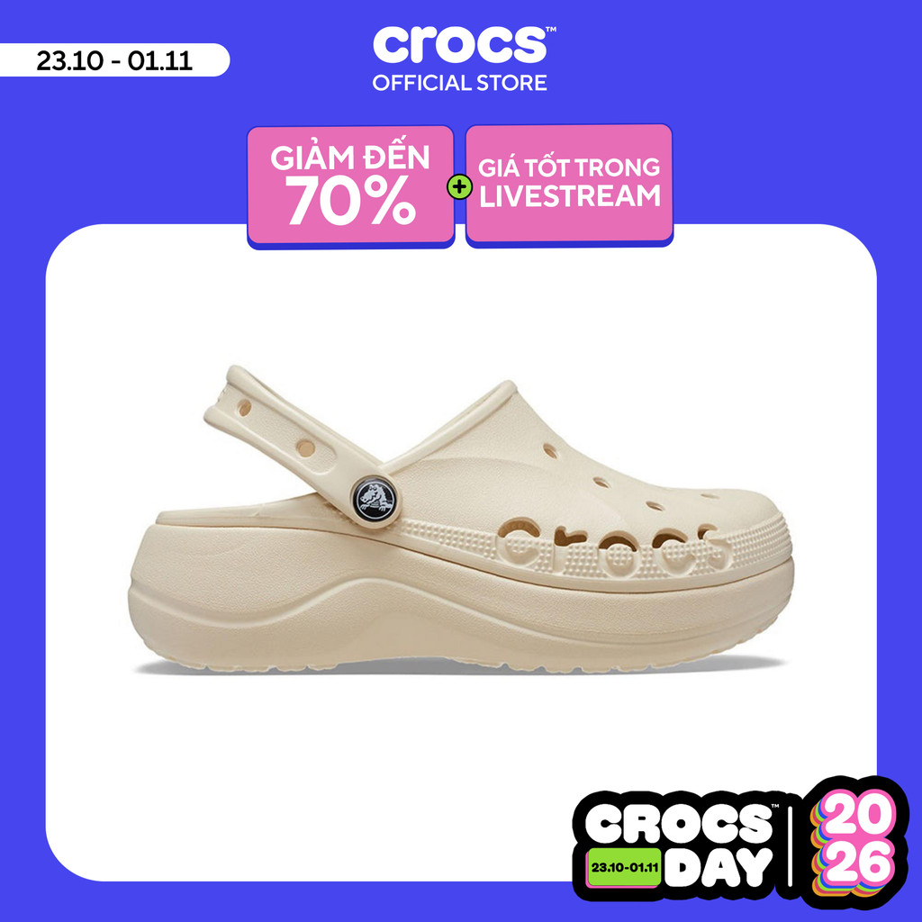 Giày Clog Nữ Crocs Baya Platform - Winter White - 208186-11S