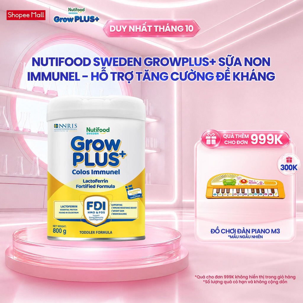 Sữa Bột Nutifood Sweden GrowPLUS+ Sữa Non Immunel từ lon 800 g (Bao bì tuỳ lô hàng)