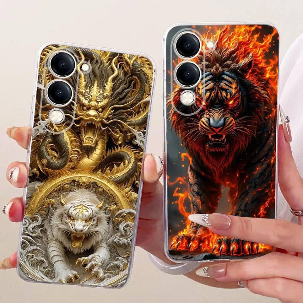 Ốp Cho Vivo Y04 4G Ốp Điện Thoại Vivo Y29s 5G Y19e Ấn Độ Ốp Lưng Hoạt Hình Dễ Thương Động Vật Rồng Mát Sư Tử Hổ Mềm Trong Suốt