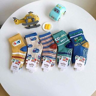 B17 (1-9 tuổi) Sét 5 đôi tất chống trơn cổ cao hình cá sấu xanh Play cho bé trai