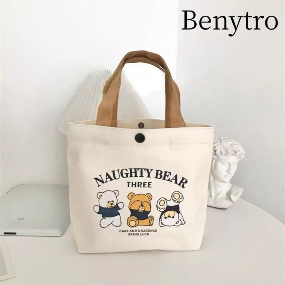 Túi Tote vải BENYTRO, Túi xách Mini hoạt hình dung tích lớn, Túi lưu trữ đào vải thời trang dã ngoại