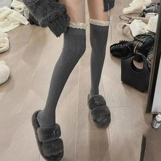 Tất NICOLOO Gothic, Tất Dài Chất Liệu Cotton Tất Đầu Gối, Ren Gợi Cảm Ấm Áp JK Quần Nữ Bé Gái
