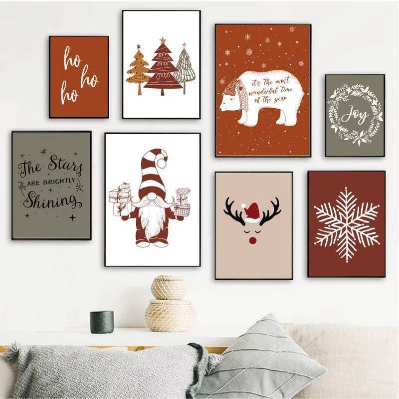 Retro Nghệ Thuật Treo Tường Tranh Canvas Trang Trí Giáng Sinh Áp Phích Hoạt Hình Ông Già Noel Hươu Cây Bắc Âu Hình Ảnh Trẻ Em Trang Trí Phòng