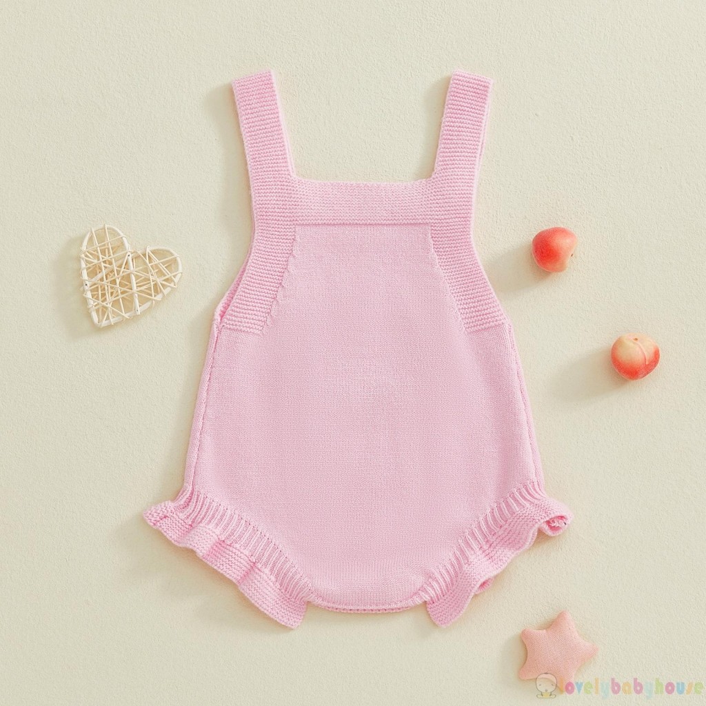 LBH-Baby Girls Áo liền quần dệt kim không tay thêu trái tim thời trang dễ thương