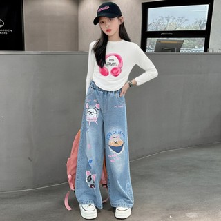 QuầN Jean MớI Cho Bé GáI ThiếT Kế HọA TiếT HoạT HìNh Dễ ThươNg Phù HợP QuầN Jean ốNg RộNg Cho Bé GáI