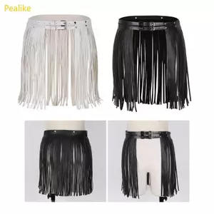 Pealike Nữ Da PU Viền Tua Rua Hông Váy Đôi Eo Thắt Lưng Punk Trang Phục Dự Tiệc