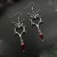 Bông tai thả trái tim cánh dơi Gothic đính đá quý màu đỏ cho thời trang Halloween