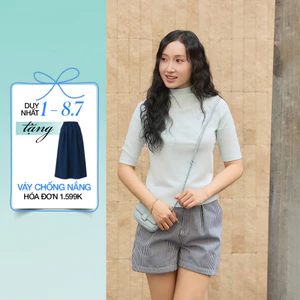Áo thun nữ cổ cao Gmorning - GUMAC tay lửng thân trước có thêu chữ lai áo ngang YATG01045