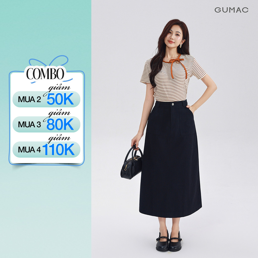 Chân Váy Chữ A Dáng Dài GUMAC - Gmorning Chân Váy Kaki Midi Có Túi Vuông Tôn Dáng Cao Cấp YVF04060