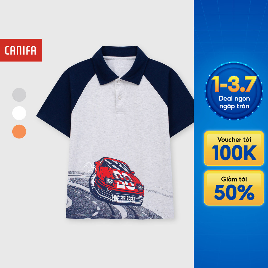 Áo Polo bé trai cộc tay CANIFA phối màu in họa tiết thể thao 2TP26S006