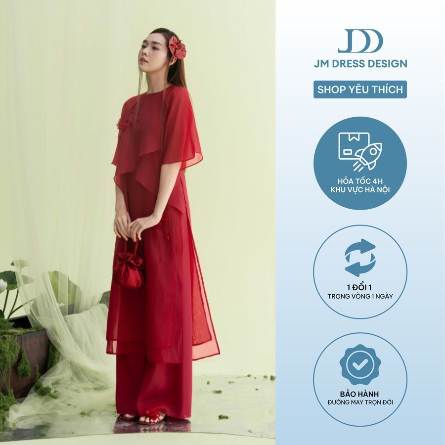 Áo Dài Thanh Đan - Áo Dài Cổ Tròn Bèo Đổ Tay Lửng Rộng 2M06.2509 - Áo Dài Cách Tân Suông Nhẹ Phong Cách Tối Giản JM