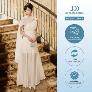 Đầm Party Vai Lệch Chân Bổ 1P05.2605, Đầm Maxi Dáng A-line Ôm Nhẹ Voan Bất Đối Xứng, Váy Đi Tiệc Sang Trọng By JM Dress