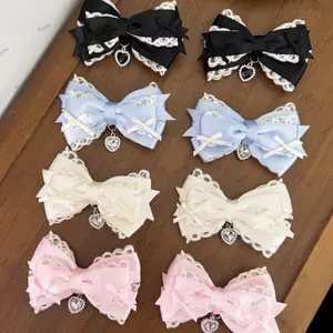 Kẹp tóc nơ ren PYCOU, Kẹp tóc đa năng Lolita, Phụ kiện tóc Barrettes ngọt ngào dễ thương