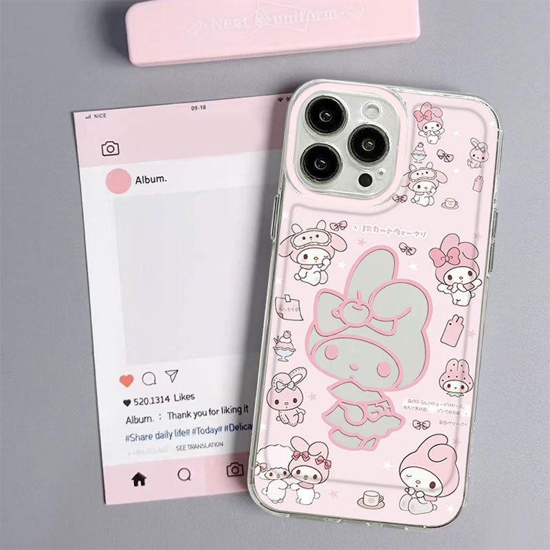 Ốp lưng họa tiết Melody màu hồng ngộ nghĩnh trong suốt chống rơi mềm mượt iPhone 17 16 15 14 13 12 11ProMax XS XR 7 Plus