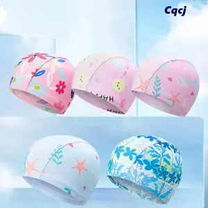 Mũ bơi CQCJ, Mũ bơi có độ đàn hồi cao in hoạt hình, Mũ bơi trẻ em bằng vải Polyester chống thấm nước hoạt hình đi biển