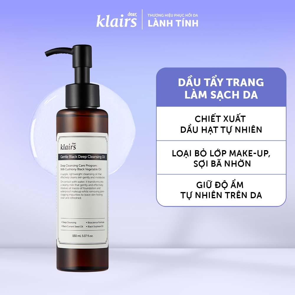 Dầu tẩy trang Dear Klairs Gentle Black Deep Cleansing Oil hỗ trợ làm sạch sâu 150ml [FS]