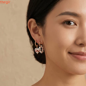 Bông tai mặt dây chuyền gốm THEGIRL8B, Khóa tai bằng thép không gỉ màu xanh trắng, Khóa tai thanh lịch Phụ kiện Hanfu Phong cách Trung Quốc Bông tai trái tim Đảng