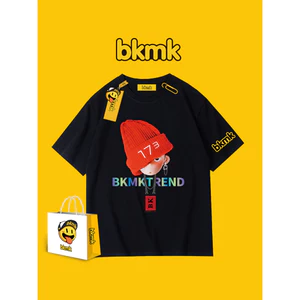 BKMK Tide Print Teen Nam Nữ Tay Ngắn Xù Đẹp Trai 100% Cotton Cao Cấp Rời Đa Năng Top Cặp Đôi 0704