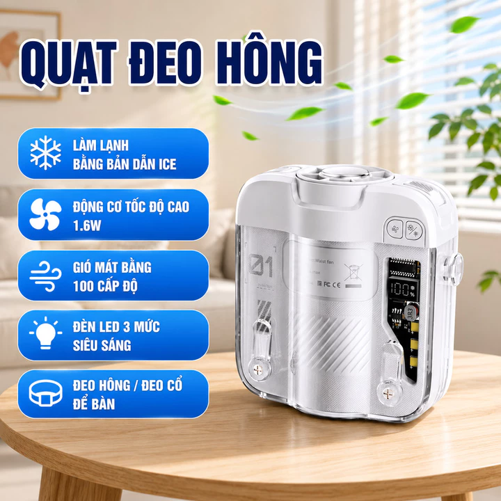 Quạt đeo hông quạt đeo cổ quạt bán dẫn quạt làm lạnh quạt mini quạt không cánh quạt pin sạc USB 6000mAh