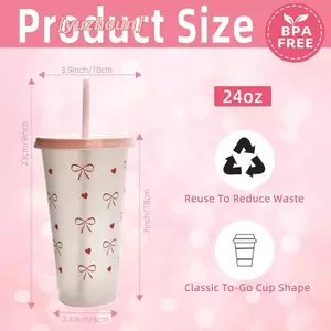 Bình Nước Kawaii Cốc Thẩm Mỹ Cho Đá Cà Phê Nước ép Trà Cốc Nhựa Nơ Dễ Thương Có Nắp Ống Hút Chai Uống Di Động
