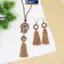 MAKY Bohemian Phong Cách Vintage Viền Mặt Dây Chuyền Gỗ Thiết Kế Vòng Tròn Dài Nelace Bông Tai Trang Sức VN