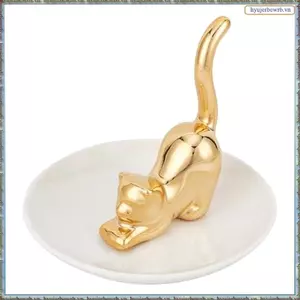 Mèo Tư Thế Nhẫn Giá Đỡ Golden Kitty Đuôi Món Ăn Trang Sức Khay Vòng Món Ăn Tròn Khay Nhăn Gốm Trang Sức Bảo Quản Nhà Dễ Dàng Sử Dụng
