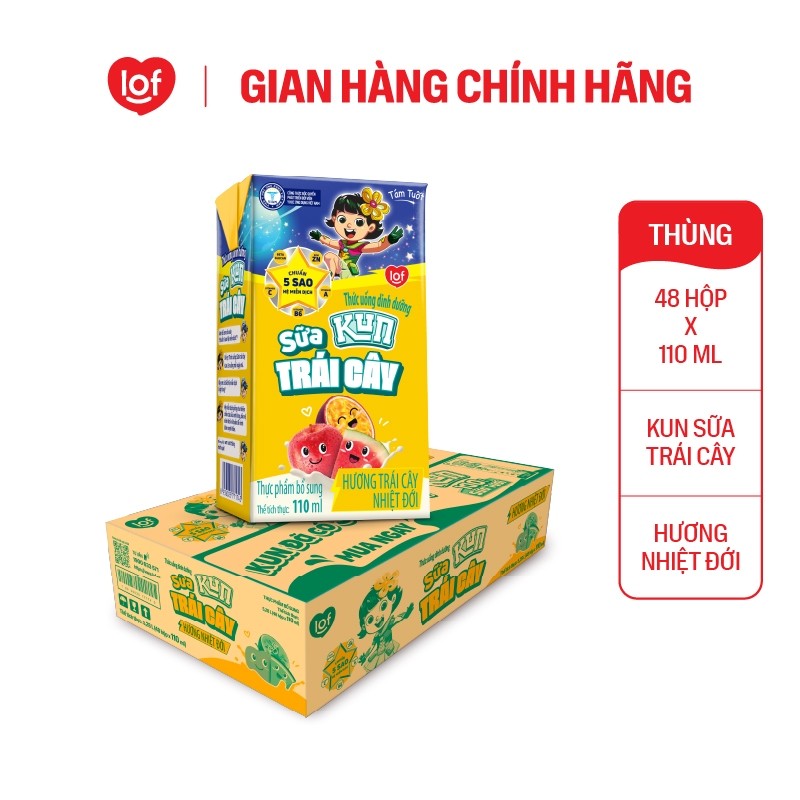 Sữa trái cây KUN vị trái cây nhiệt đới thùng 48 hộp x 110ml