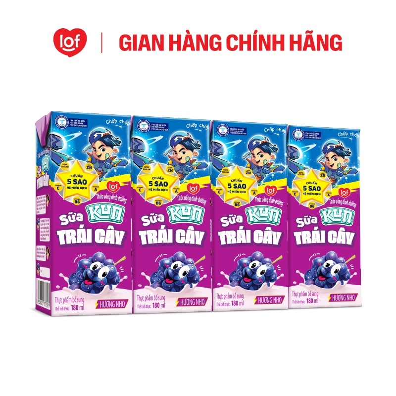 Sữa trái cây KUN vị nho thùng 48 hộp x 180ml