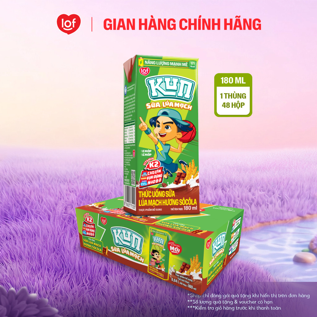 [Livestream KOL] Sữa lúa mạch KUN vị socola thùng 48 hộp x 180ml