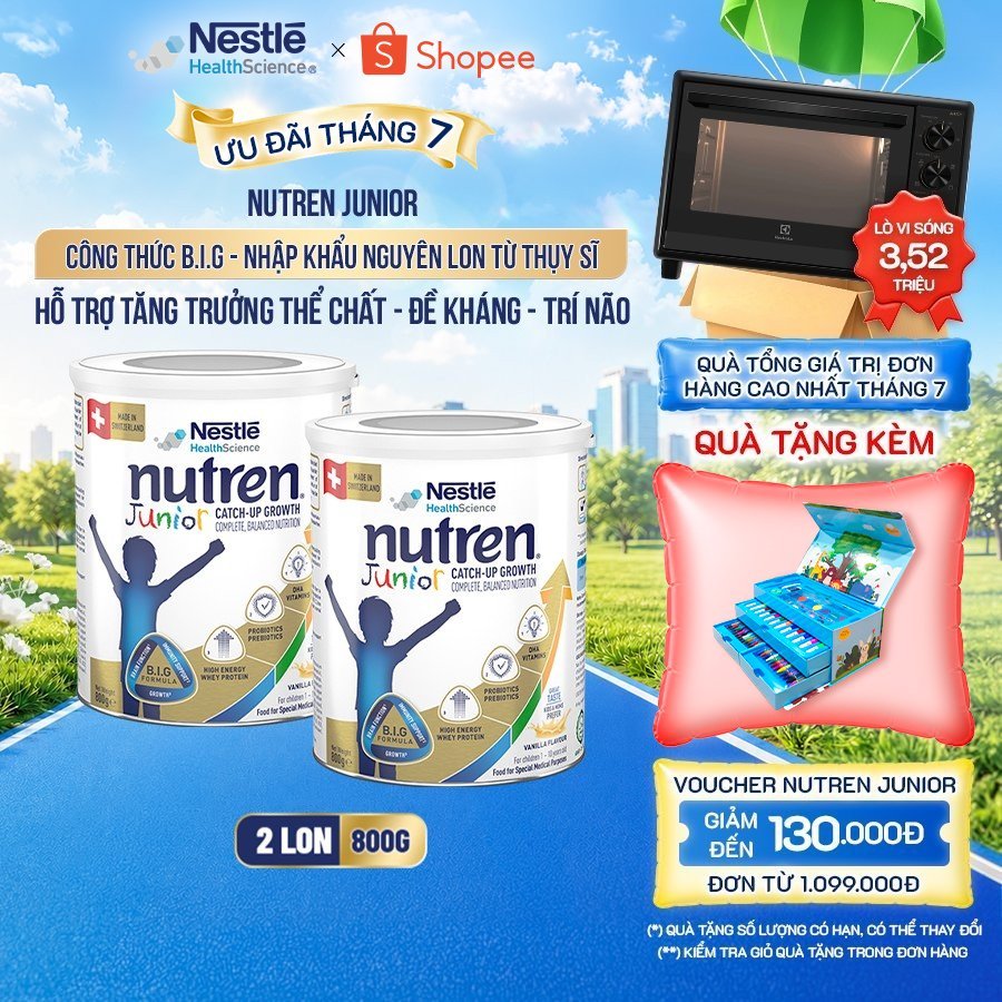 Bộ 2 Sữa Bột NESTLÉ NUTREN JUNIOR Thụy Sĩ Với Công Thức BIG Hỗ Trợ Tăng Trưởng Cho Bé 800G