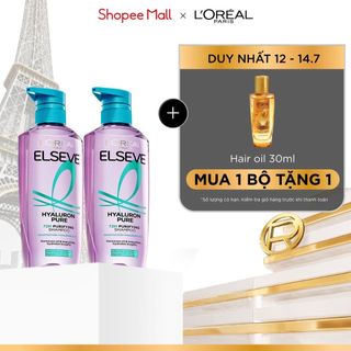 Bộ đôi dầu gội nhẹ bồng tóc 72H HA Moist da đầu khô hoặc Pure da đầu dầu L'Oreal Paris 620mlx2
