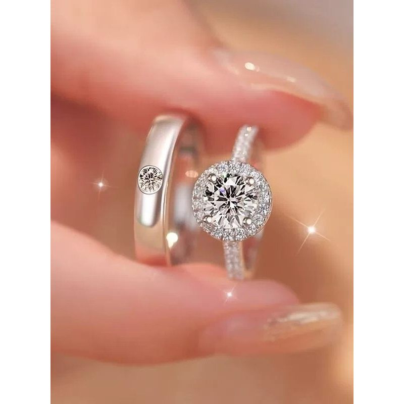 nhẫn đôi nam nữ nhẫn đôi Moissanite Một Carat Nhẫn Kim Cương Cặp Đôi Một Cặp Cầu Hôn Mô Phỏng Kim Cương Cưới Cho Bạn Gái